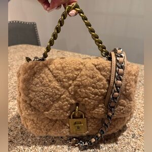 Steve Madden Tan Sherpa Quilted Handbag